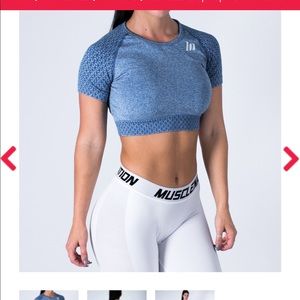 Muscle Nation blue crop workout top